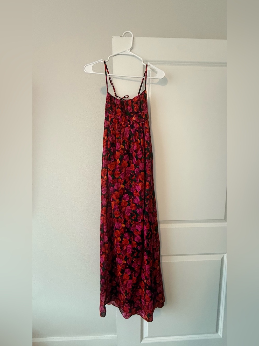 J.Crew Red Pink Floral Silk Chiffon Cami Maxi Dress Tie Back NWT❤️ - Picture 5 of 12